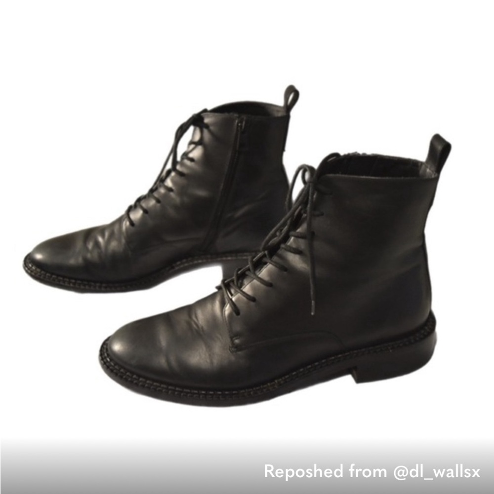 Vince Black Cabria Leather Combat Boot Size 8